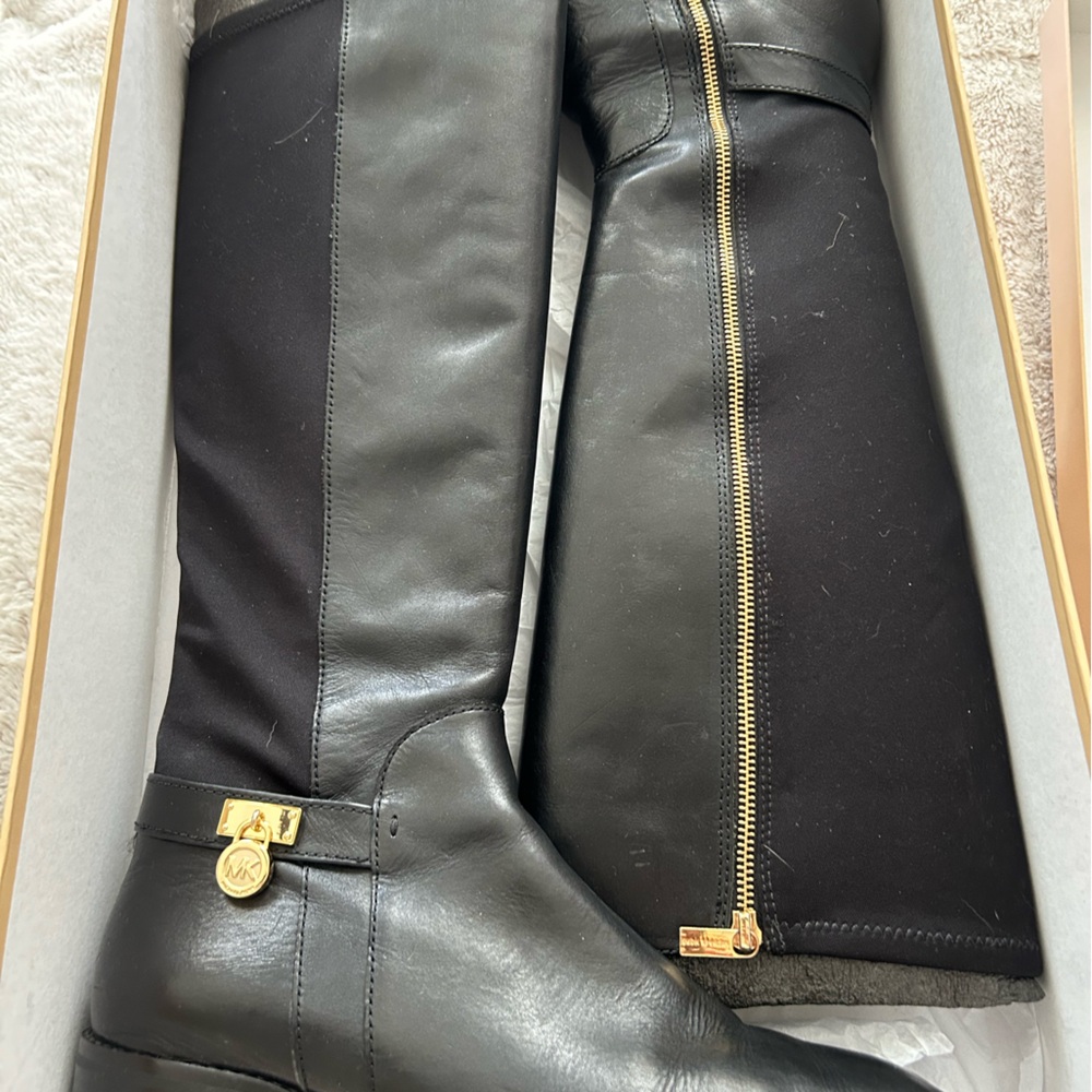 Black zipper Michael Kors Hamilton stretch boots size 11 like new. In box.